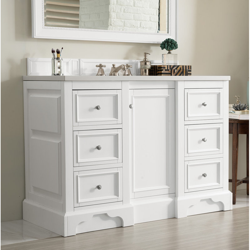 De Soto 48'' W Single Vanity, Bright White, Cala Blue Quartz, 8" Widespread