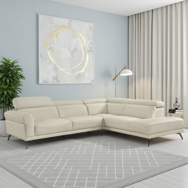 Canapé d'angle moderne et contemporain Dann 111,5 po - Sofa d'angle réversible en cuir avec méridienne confortable et design flexible.