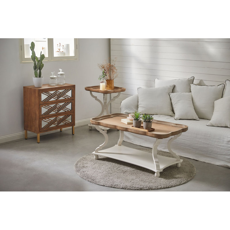  Square Rustic Wooden Accent Tray Top Nightstand Side Table, White Legs, Brown Top/White Base