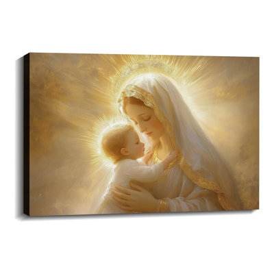 Vierge Marie, art mural Mère Maria tenant un bébé Jésus, image de peinture Catholique, lumière sacrée, décoration murale chrétienne encadrée - 24 "x 36"