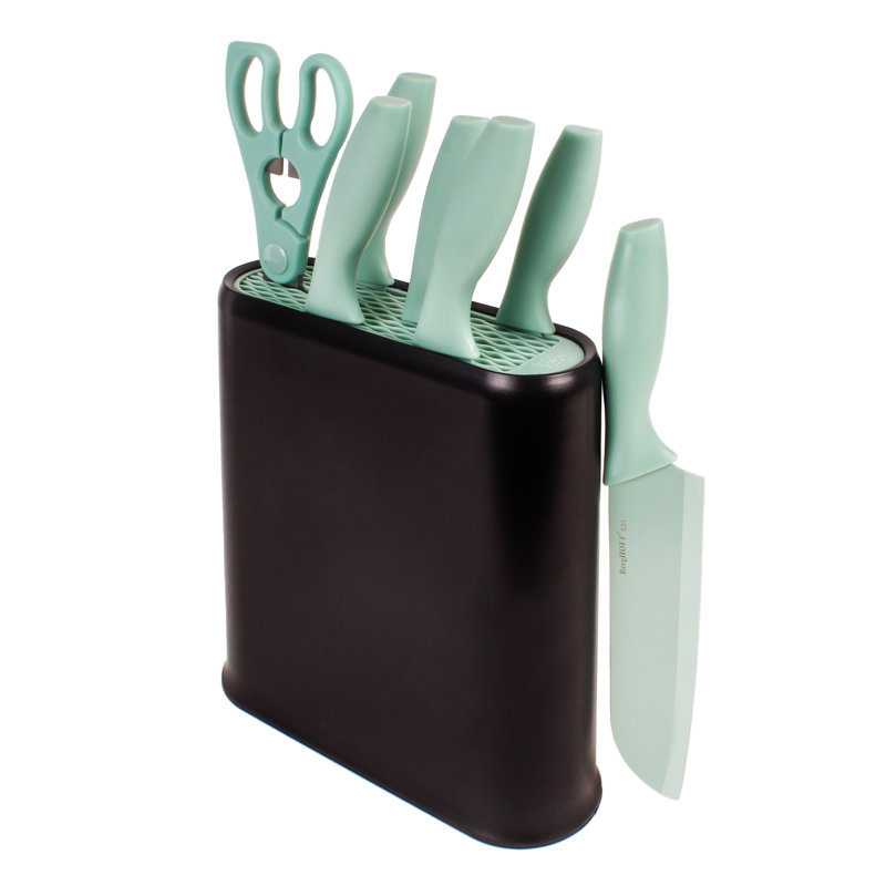 Ensemble de couteaux 8 pièces PP avec bloc universel, gris, Vert