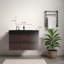 Grande armoire de salle de bain moderne en noyer flottant entièrement noire pré-assemblée avec lavabo sans robinet et sans drain