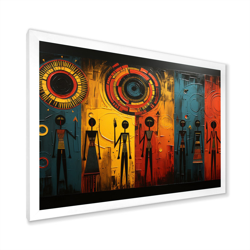 Khoary African Tribal Rhythms VII - Art mural tribal africain pour le salon, H 34 po x l 44 po, Cadre photo unique, Blanc