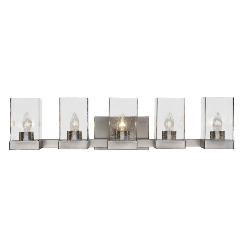 Barre d'éclairage de salle de bain 5 lumières Nouvelle Finition graphite avec verre carré transparent de 4 po, Graphite