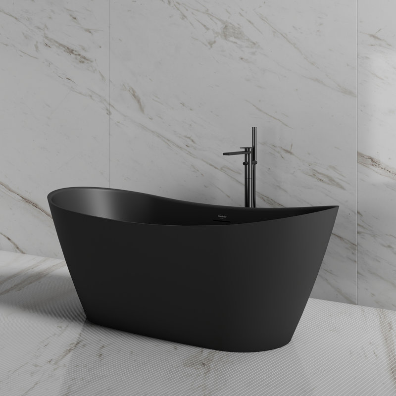 MonBlari 60" X 31.5" Acrylic Freestanding Black Soaking Bathtub with Overflow and Pop-up Drain For Bathroom, Matte Black