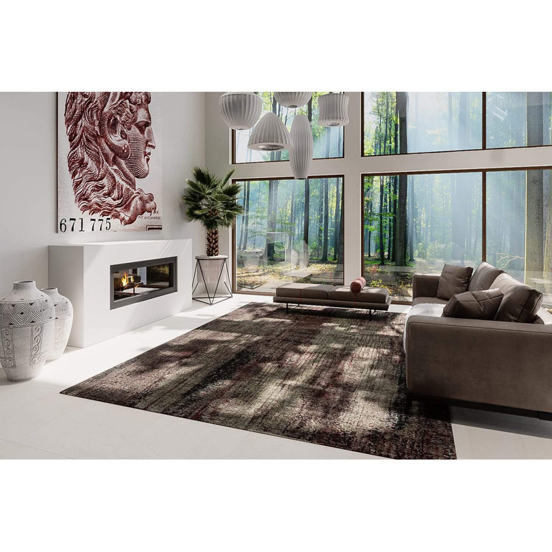 Bedaya Wool Abstract Area Rug in Gray/Purple, Rectangle 6' x 9'