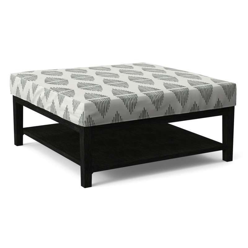 Hammond Square Ottoman, Antique Black Finish, Light Blue Performance Fabric; 0851-55