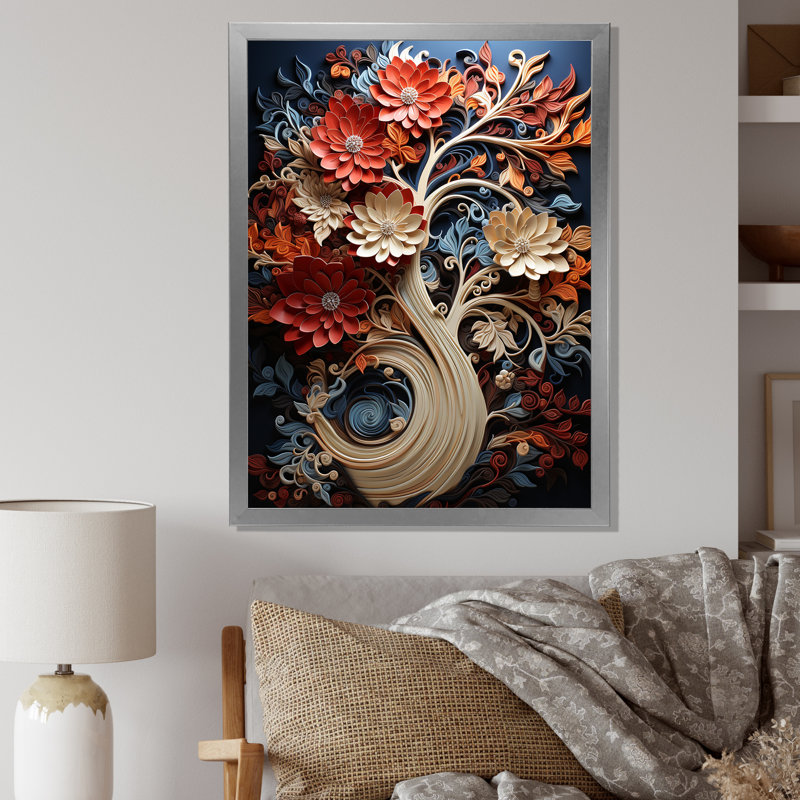 Coral Tree Harmony I, reproduction d'art sur toile, Cadre simple argenté, H 44 po x l 34 po x P 1,5 po