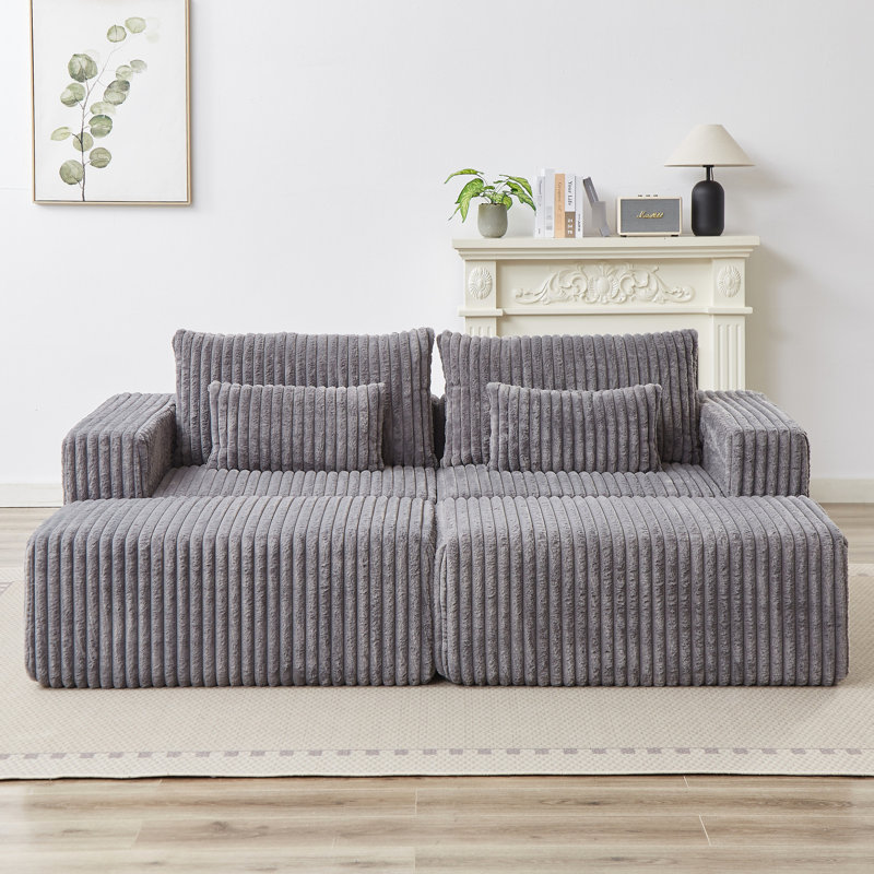 Chaise longue modulaire en velours côtelé 87 po - Gris, H 29,93 po x l 30,3 po x P 29,23 po, Gris