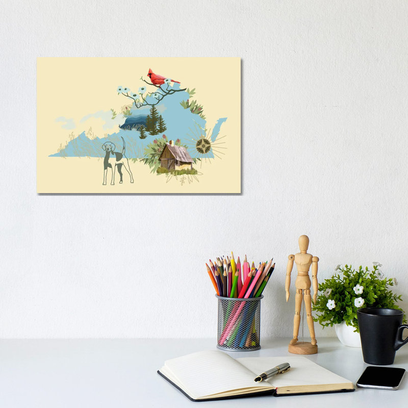 Illustrated State-Virginia by Jacob Green - Wrapped Canvas Print, 20.32cm H x 30.48cm W x 1.91cm D