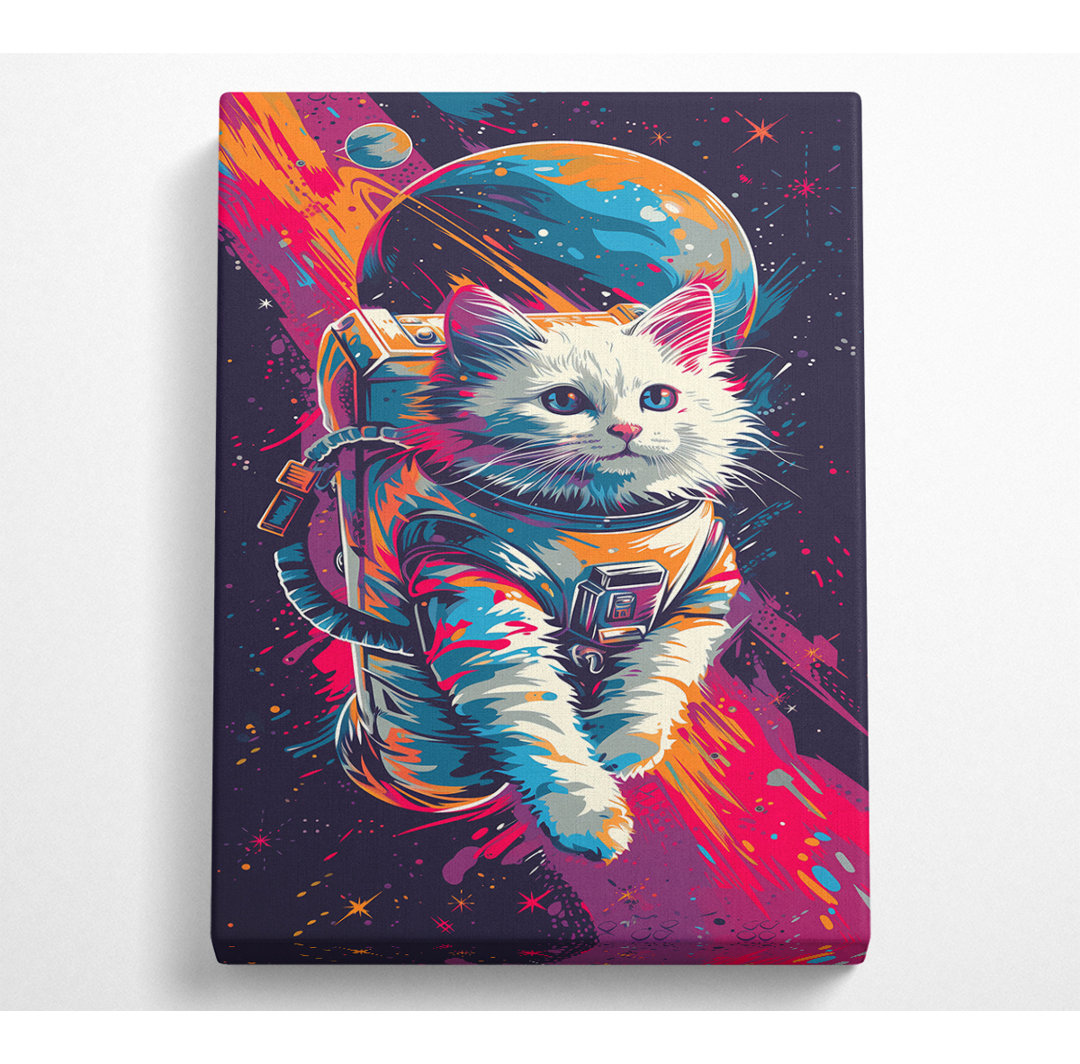 Weltraumkatze Astro - Einzelner Bilderrahmen Kunstdrucke auf Leinwand