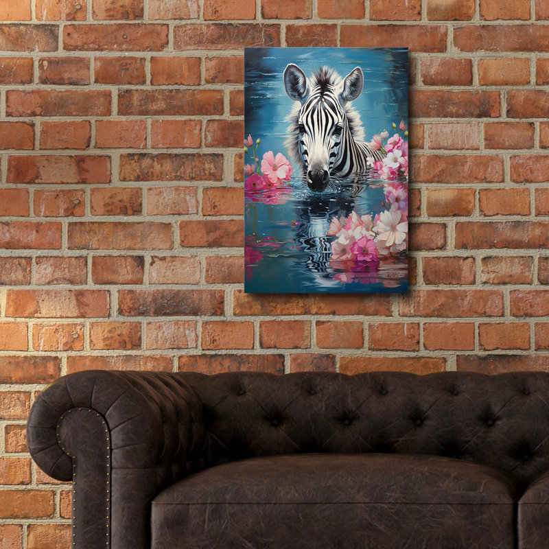 Art mural en verre épique «Zebra In The Water» par Momart, H 24 po x l 16 po x P 0,2 po