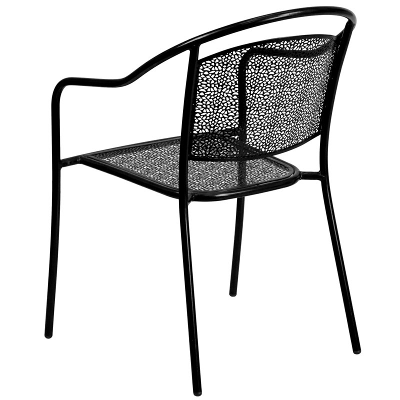 Elegant Black Metal Indoor-Outdoor Rain Flower Design Arm Chair