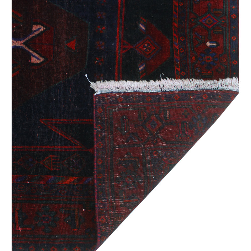 Tapis rouge / noir noué à la main de conception unique 4 pi 11 po x 12 pi 4 po Jamorie
