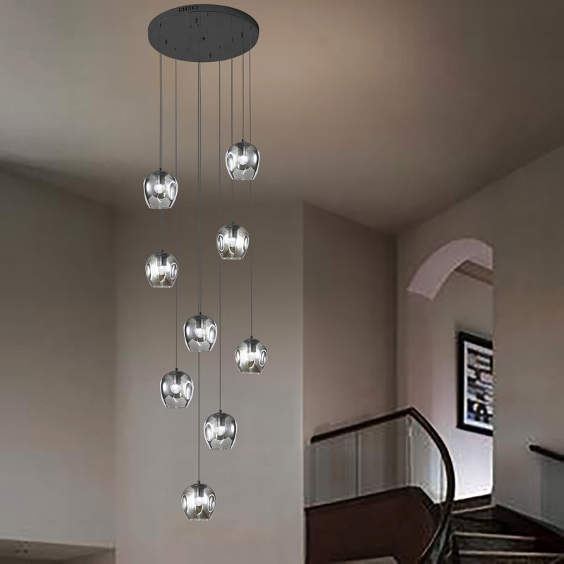 Lustre encastré à intensité variable en verre gris fumée à 9 lumières Hartlynn