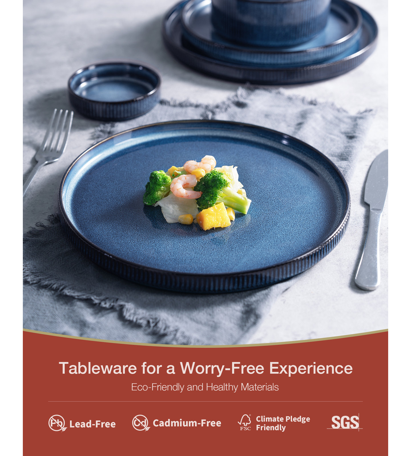 Stoneware Dinnerware Set, Service for 4, Nebulas Blue
