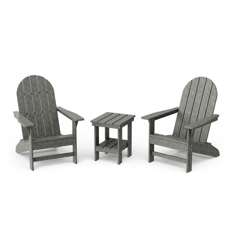 Freedom 3-Piece Traditional Adirondack Set With Side Table, Dark Gray