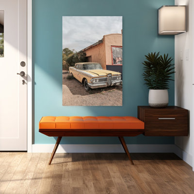 Route 66 Oldtimer Classic Colorful Retro Summer Architecture Wall Art Print 1 Piece Wrapped Canvas Wall Art