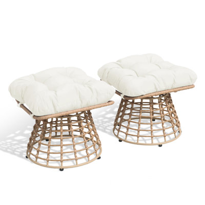 Ensemble de 2 repose-pieds de patio pivotants, tabourets en rotin PE pivotant à 360 ° avec coussins, tabourets d'extérieur à usages multiples pour repose-pieds ou siège supplémentaire