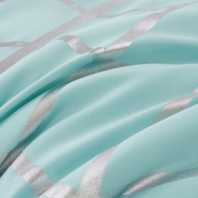  7-Piece Queen Size Metallic Geometric Comforter Set, Modern Sliver Foil Chevron Bedding on Light Blue, All-Season Microfiber Bed in a Bag with Sheets and Pillow Shams