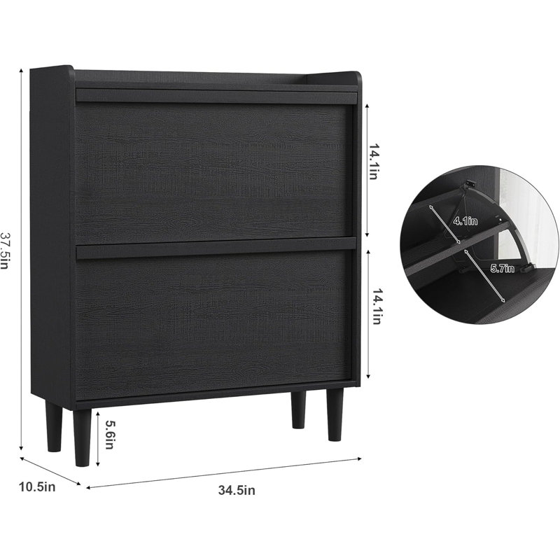 Shoe Cabinet with 2/3/4/6 Flip Drawers/ with 3 Flip Drawers & Side Door, Wooden Shoe Organizer w/Adjustable Shelf, Shoe Storage for Entryway, Hidden Shoe Cabinet for Hallway,
