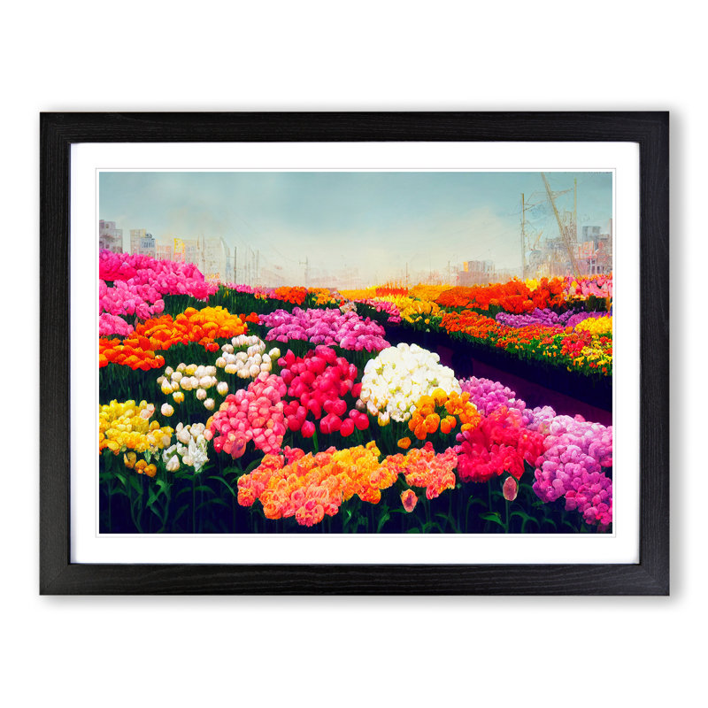 Beguiling Flower Market - Single Picture Frame Painting, Black Framed, 46cm H x 64cm W x 2cm D