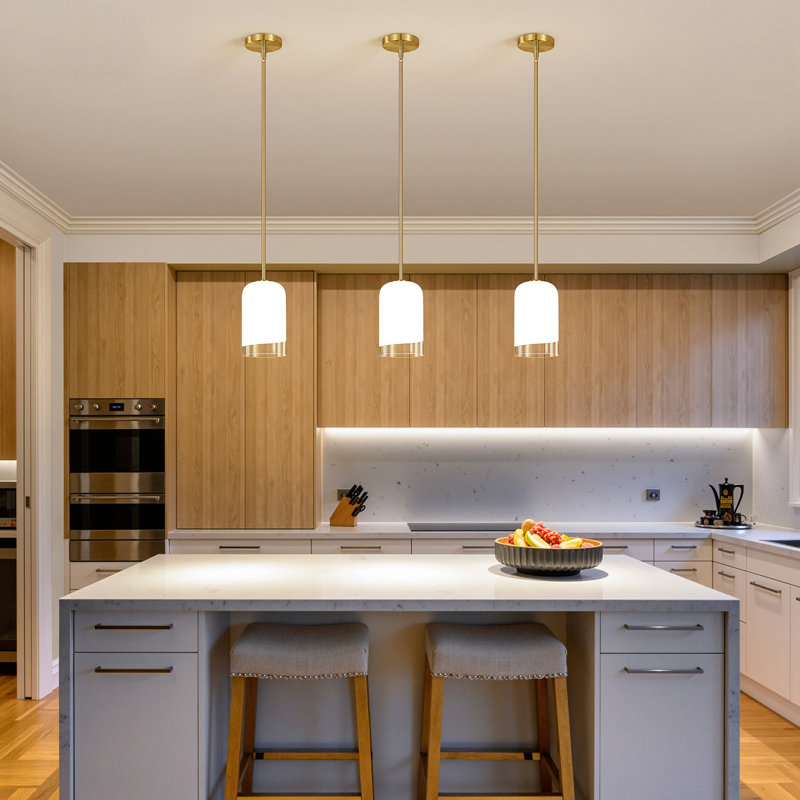 1- Light Gold Pendant Light Kitchen Island, Brushed Gold