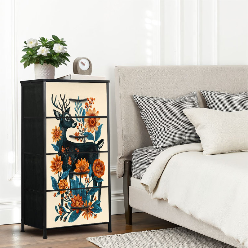 Commode 4 tiroirs pour chambre à coucher, commode étroite, plateau en bois et structure en fer de travail 18 po x 37,5 po - (l x H)