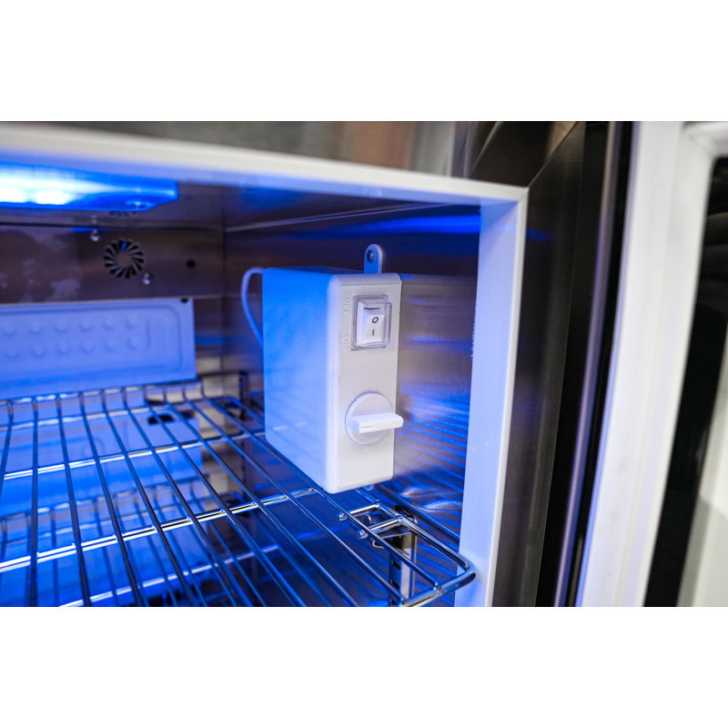 Mont Alpi MASFM-BSS 2.7 Cubic Ft. Black Stainless Steel Outdoor Rated Wine Cooler Lockable Compact Refrigerator Fridge Cabinet Module with Granite Countertop & Blue LED Lighting