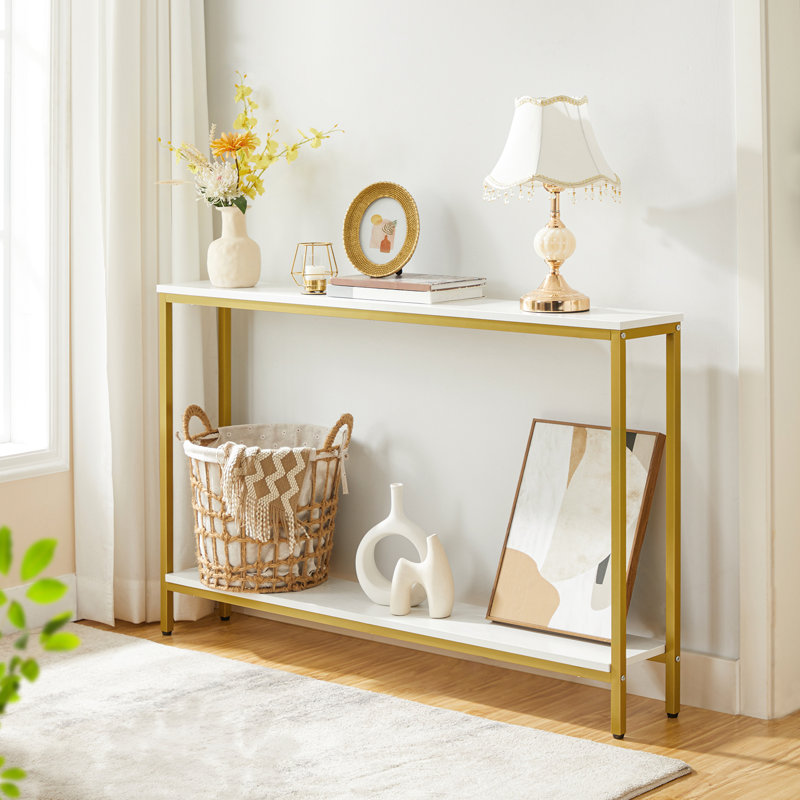 Kearria Console Table with Storage, Gold, 29.5'' H x 47.2'' W x 7.9'' D, White