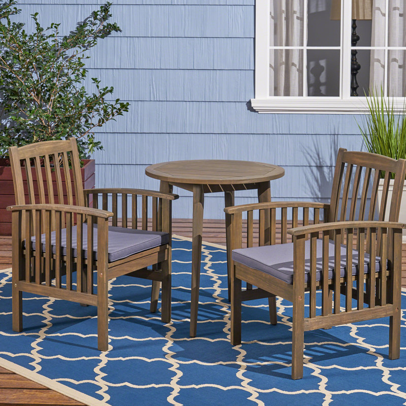 Anahat 2 - Person Acacia Wood Patio Dining Set with Round Table , Cushions Included, Purple