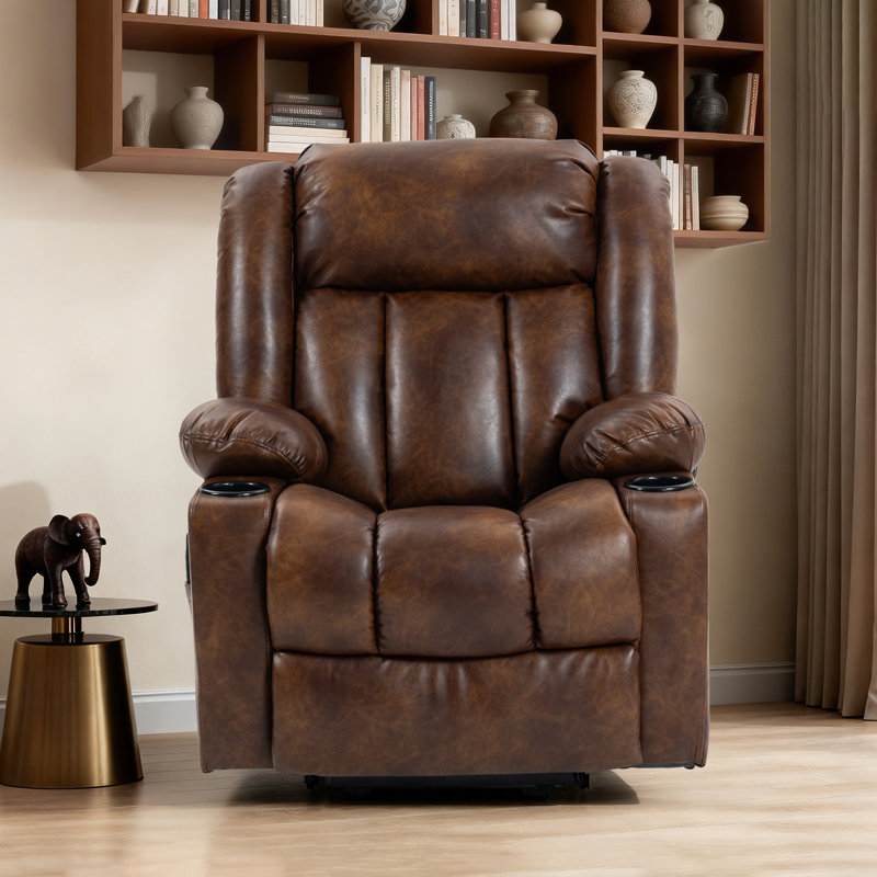 39.4'' Wide Dual Motor Zero Gravity Recliner Breathable Leather With Massage Heat Cup Holders Side Pocket and USB Port, Brown