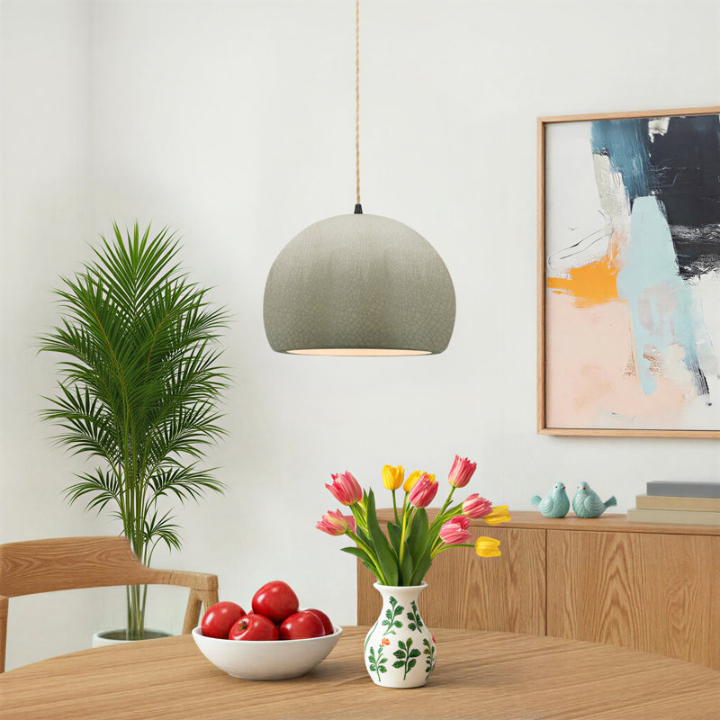 Aschwin 1-Light Integrated LED Single Pendant, 7.75" H x 10" W x 10" D, Celadon Green Crackle, Matte Black
