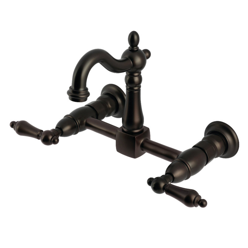Kingston Brass Heritage Double-Handle 2-Hole Wall-Mount Bridge Kitchen Faucet, Oil Rubbed Bronze