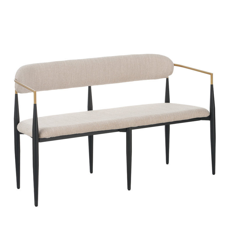 Malik Upholstered Loveseat Sofa With Iron Frame, Black/Gold, Beige