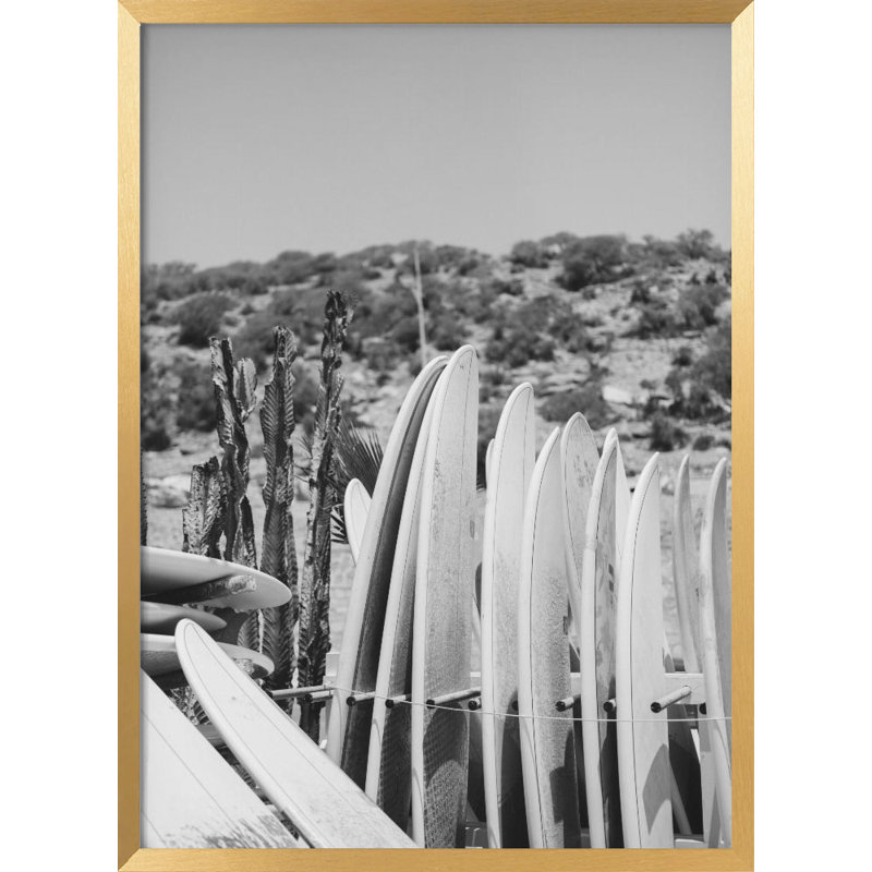Coastal Retreat "Surfboards in Black and White" Framed Print Wall Art, 20" H x 16" W