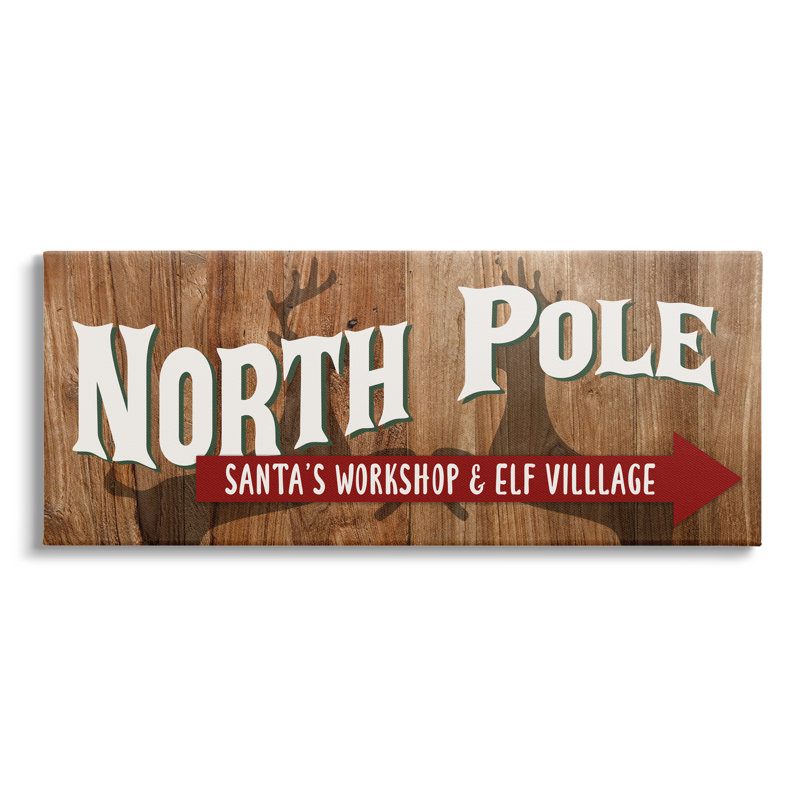 Rustic North Pole with Arrow Framed Giclee Art by Kim Allen, 13" H x 30" W x 1.5" D, White Frame