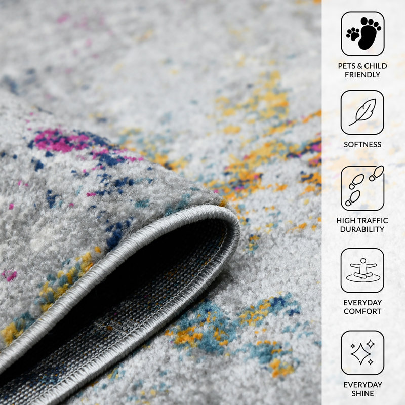 Hannah Abstract Transitional Durable Performance Multicolor Area Rug, Round 7'6"