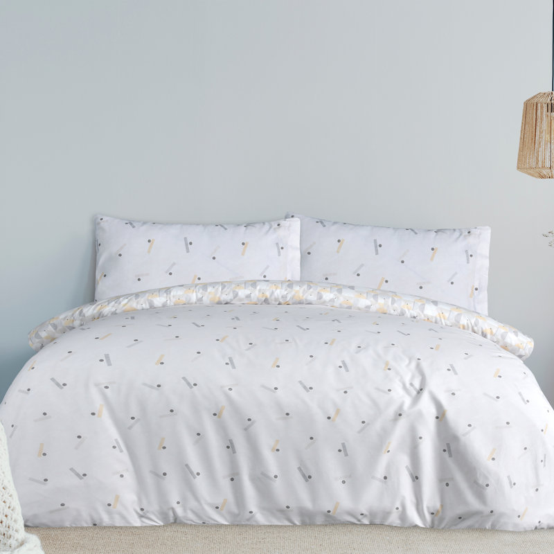 Polyester Geometric Shapes Duvet Cover, Double Duvet Cover + 2 Standard Pillowcases, Ochre