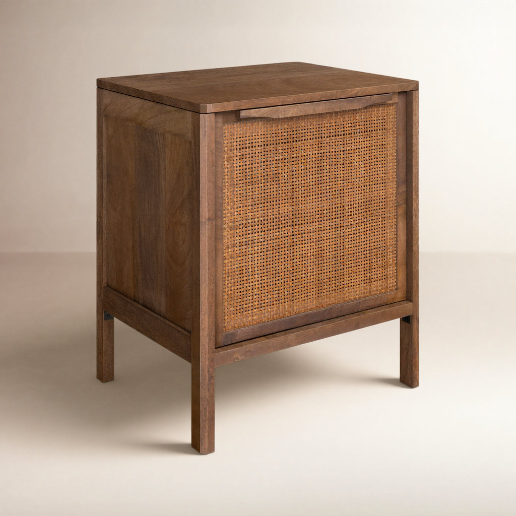 Nellie Cane Nightstand, Left, Brown Wash/Brown Cane