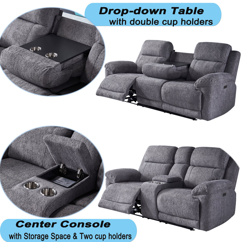 2-piece Upholstered Power Reclining Living Room Sofa Set(recliner Sofa And Recliner Loveseat), Dark Gray