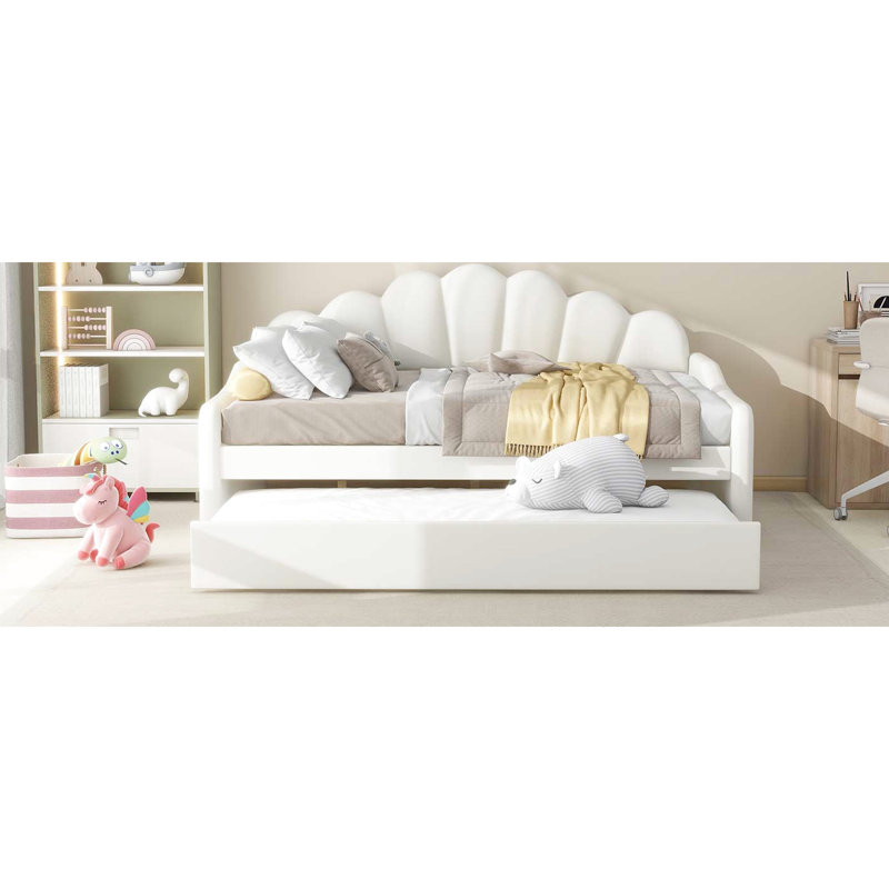 Full Size Daybed With Velvet Covering And Trundle In White - Chic Design, Frame, Versatile Living Room Essential Upholstered Comfortable Padding Elegant Stitching, Strong Construction, Multipurpose
