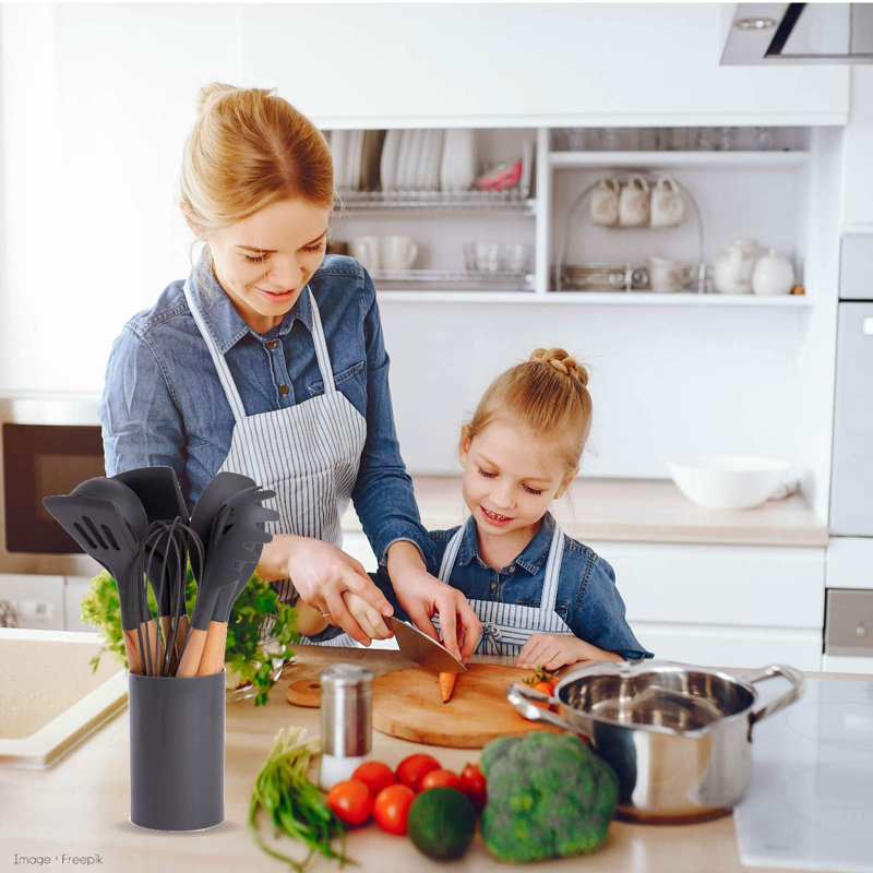 Cooking Utensils Set, Kitchen Utensils Set, Including Measuring Spoon Set, Placing Mat, Night Grey