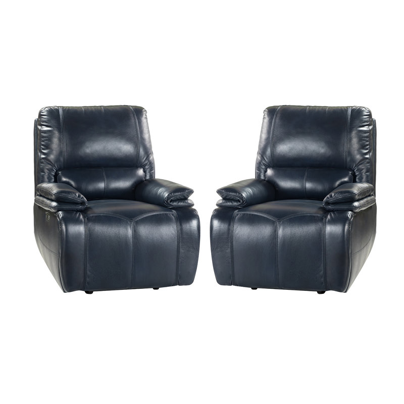 Fauteuil inclinable électrique en cuir véritable Carrina, Cuir véritable bleu marine