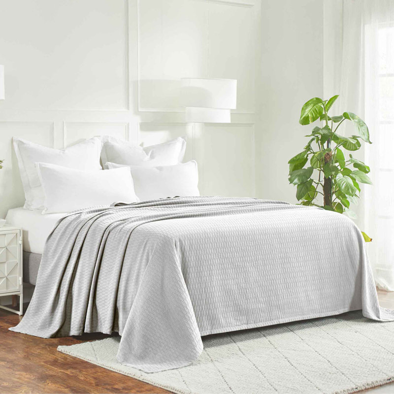 Jeté toutes saisons 100% coton Diamond Weave, Lit simple, Platine