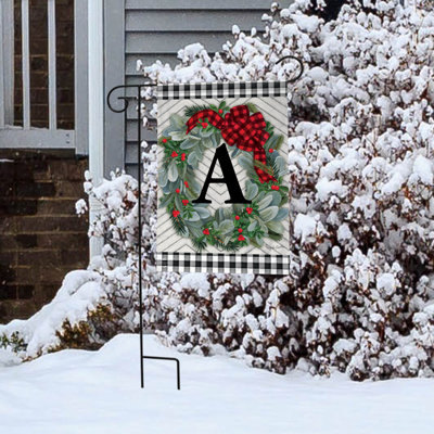 Winter Wreath Monogram Letter A Garden Flag