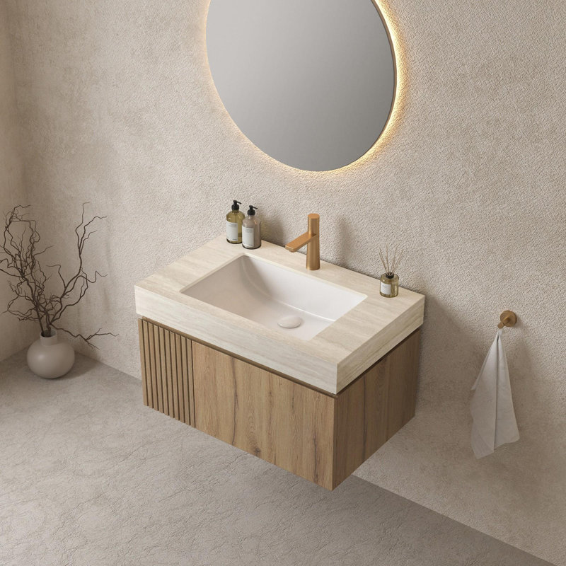 Meuble-lavabo mural simple 30 po avec lavabo, Chêne blanc, 30", Beige