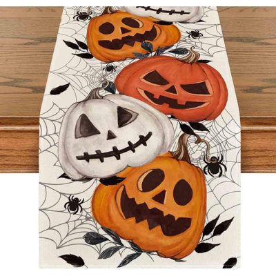 210 GSM Halloween Table Runner 13x72 Inch Home Party Decor | Pumpkins Spider Web, Seasonal Kitchen Dining Table Decoration