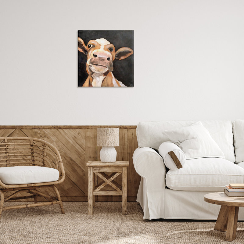 Vache champêtre sur toile par Jade Reynolds, H 17 po x l 17 po