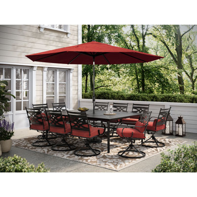 Canora Grey Elmfield 11-Piece Dining Set In Navy Blue With 10 Swivel Rockers And A 60-In. X 84-In. Table, 5C74CA1A6C894B8BBAA0F7B6E4E46603 by Canora Grey